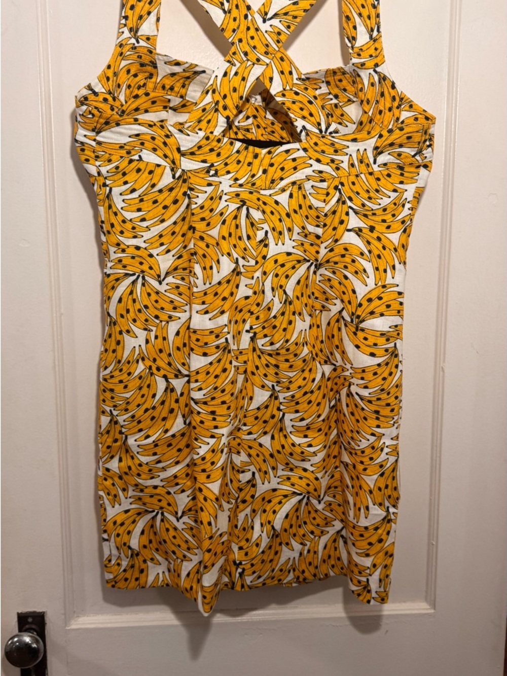 FARM Rio Linen Button-Front Yellow White Spotted Bananas mini dress M - Picture 2 of 5